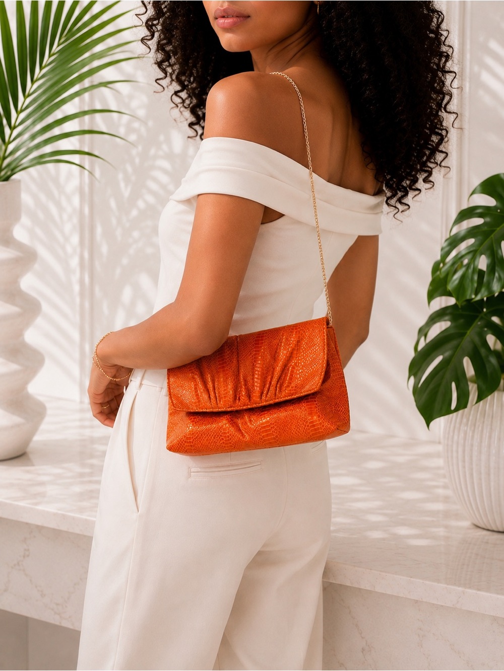 Vintage Genuine Snakeskin Bag - Bright Orange Exotic Leather Clutch - Y2K - Picture 3 of 13